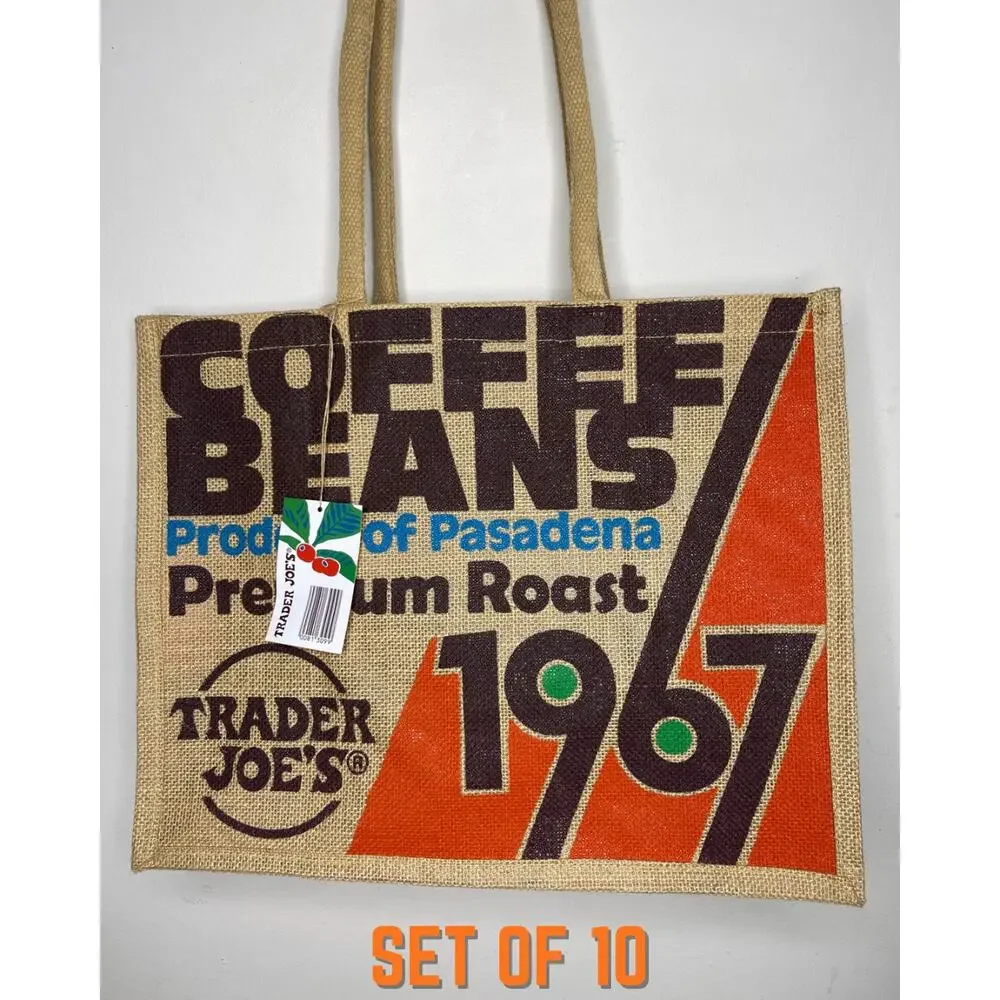Set 4x Trader Joe's Coffee Beans 100% Jute Large 9 Gallon Reusable Tote Bag NWT!